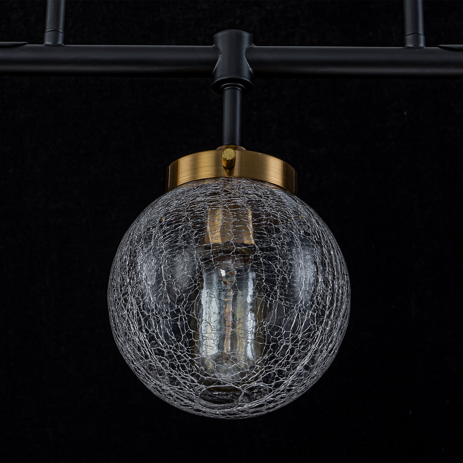 38 in. 5-Light Modern Matte Black Linear Pendant Light with Clear Globe Crackled Glass Shades Island Chandelier