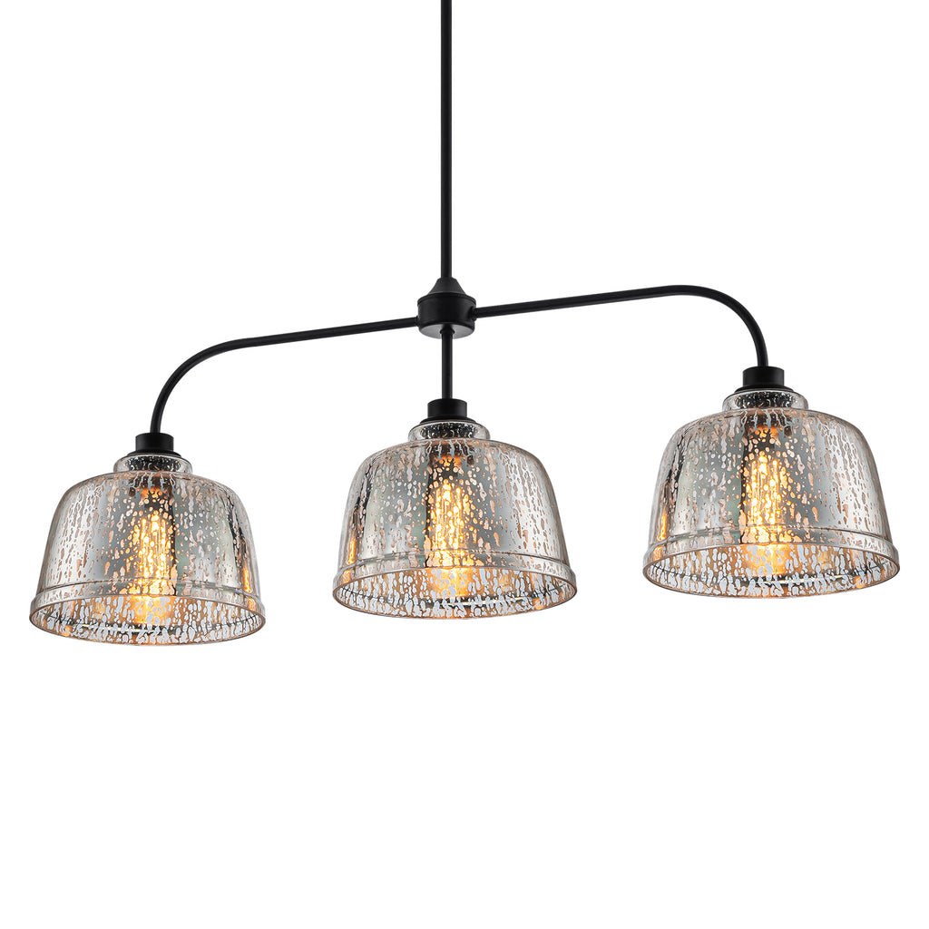 39 in. 3-Light Modern Matte Black Linear Chandelier with Textured Glass Shades for Kitchen Island