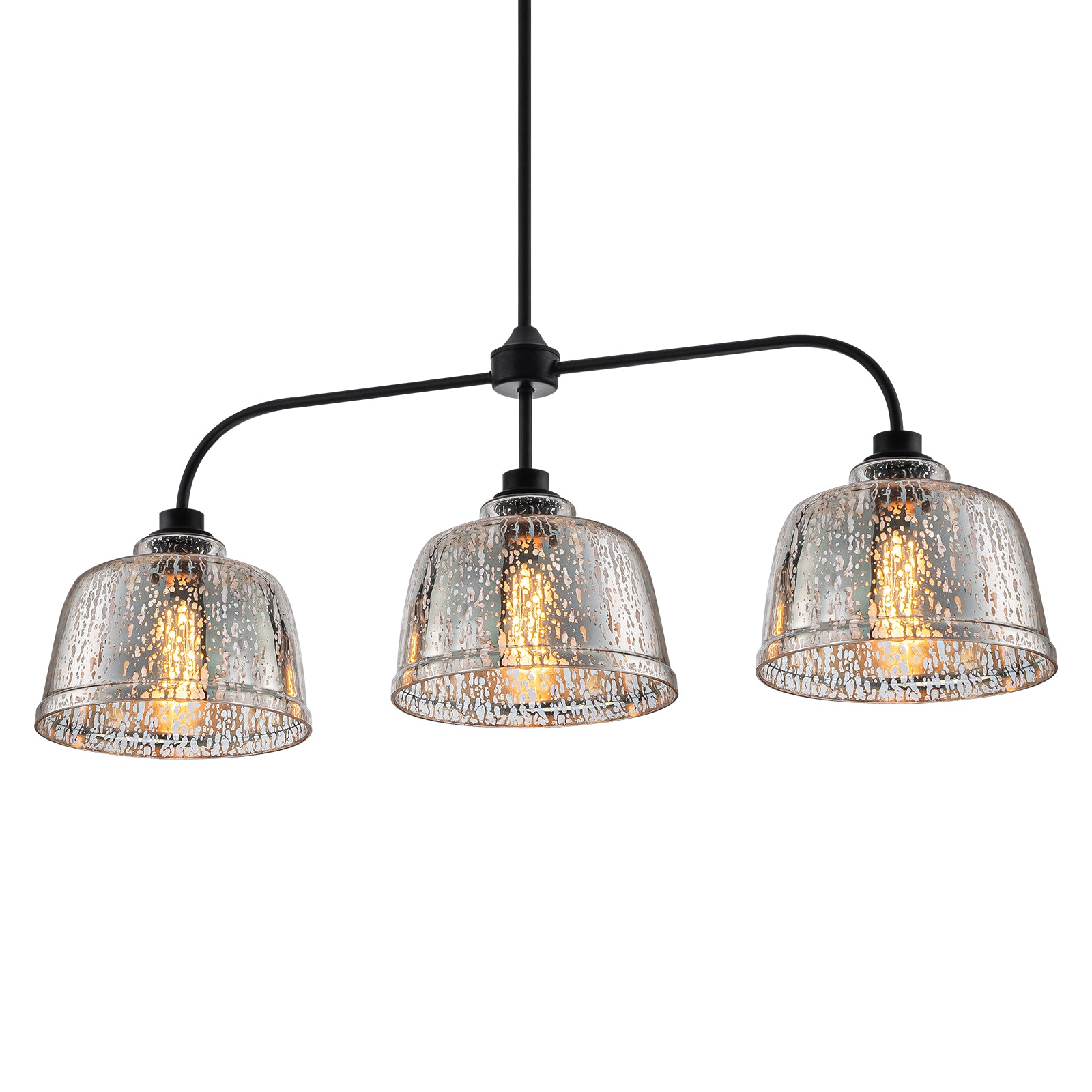 39 in. 3-Light Modern Matte Black Linear Chandelier with Textured Glass Shades for Kitchen Island