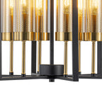 17.72 in. 6-Light Industrial Black Iron Geometric Chandelier with Clear Glass Shades for Kitchen Island Foyers Hallway