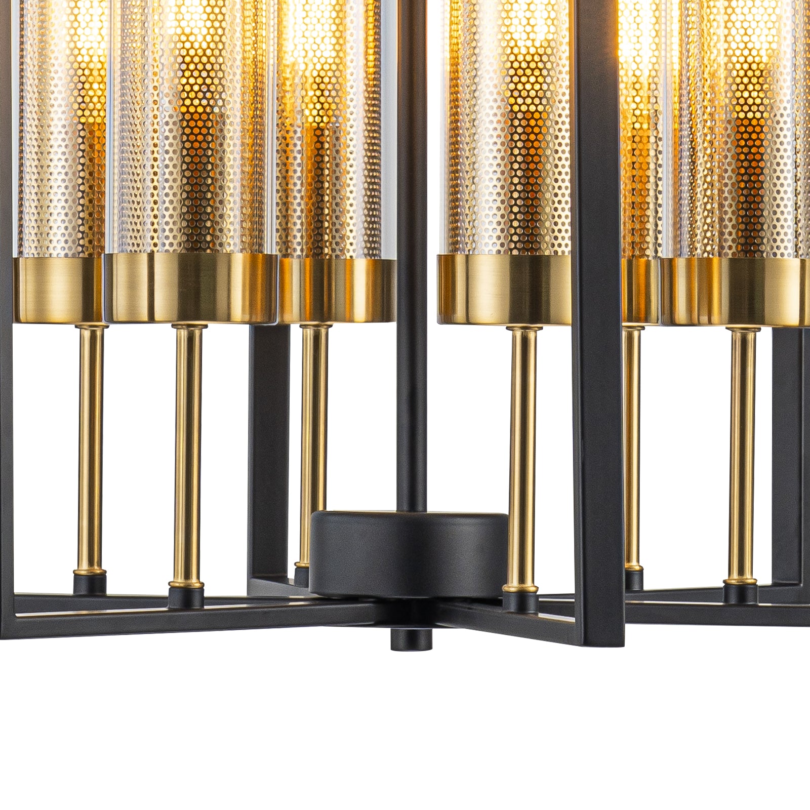 17.72 in. 6-Light Industrial Black Iron Geometric Chandelier with Clear Glass Shades for Kitchen Island Foyers Hallway