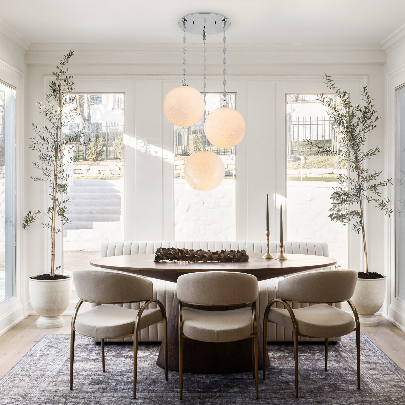 Chrome Modern Globe Hanging Pendant Light with White Bubble Glass Shade for Kitchen Island, Dining