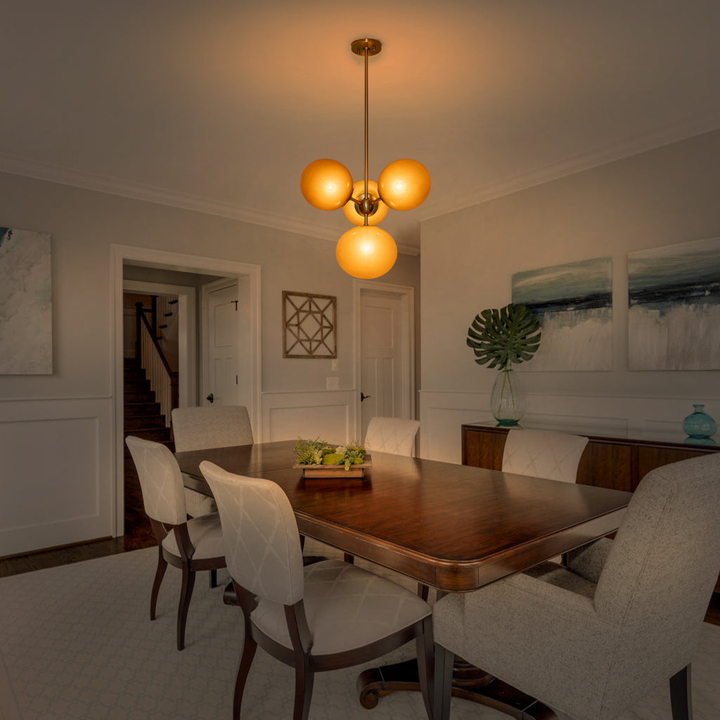 4/7-Light Mid-Century Modern Gold Cluster Chandelier with Coffee Globe Glass Shades