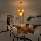4/7-Light Mid-Century Modern Gold Cluster Chandelier with Coffee Globe Glass Shades