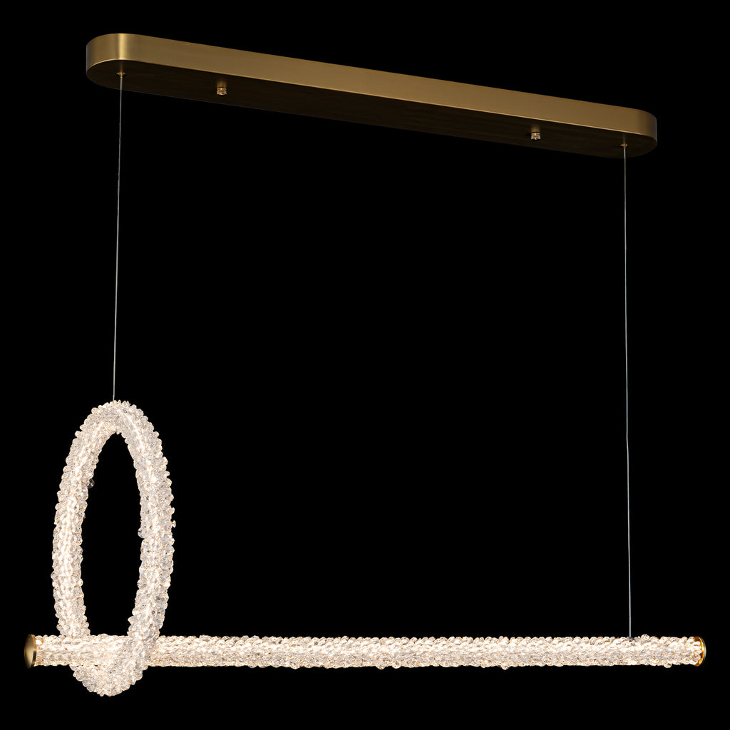 2-Light Modern Luxury Gold Ring & Bar Dimmable Integrated LED Chandelier Pendant Light with Crystal for Dining Room