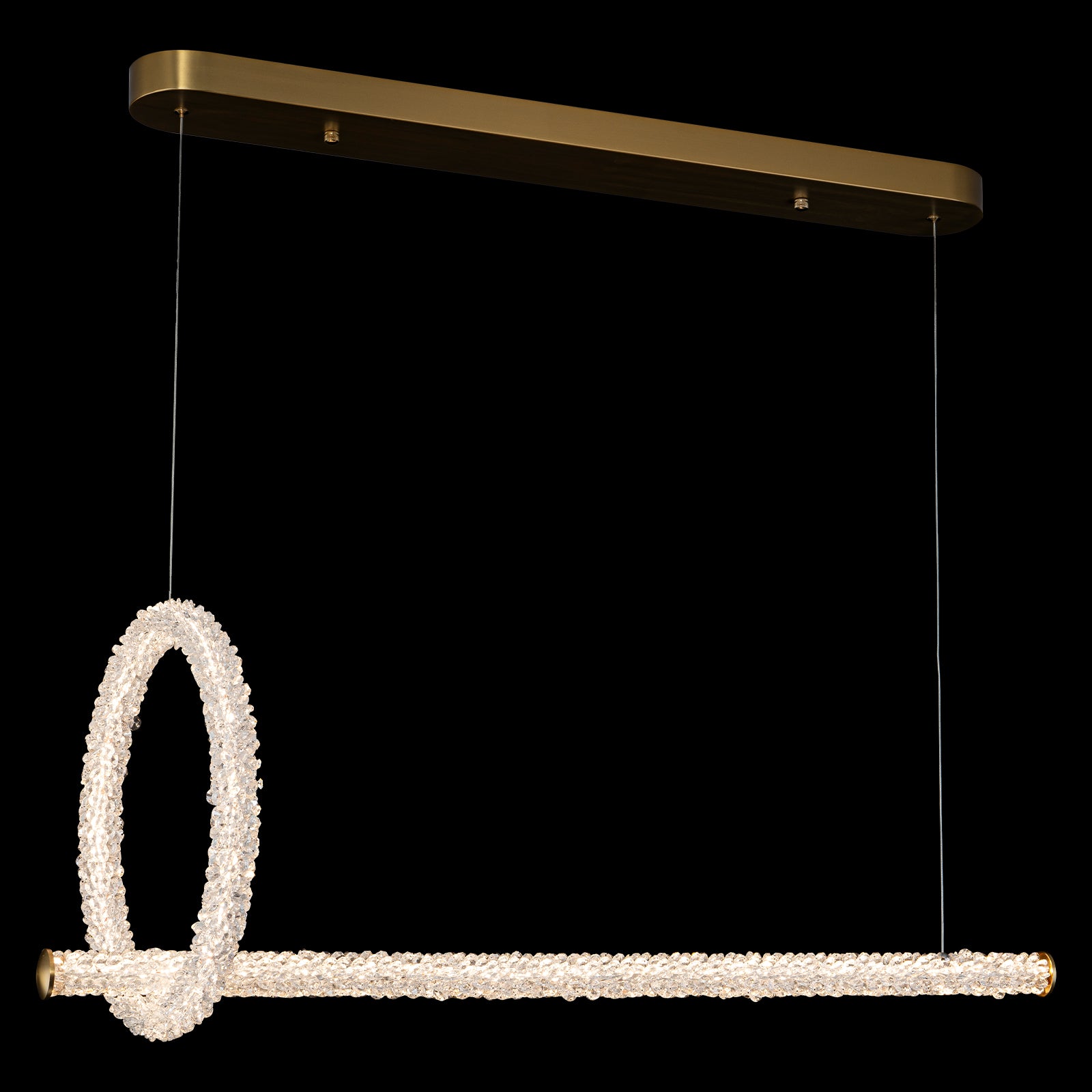 2-Light Modern Luxury Gold Ring & Bar Dimmable Integrated LED Chandelier Pendant Light with Crystal for Dining Room