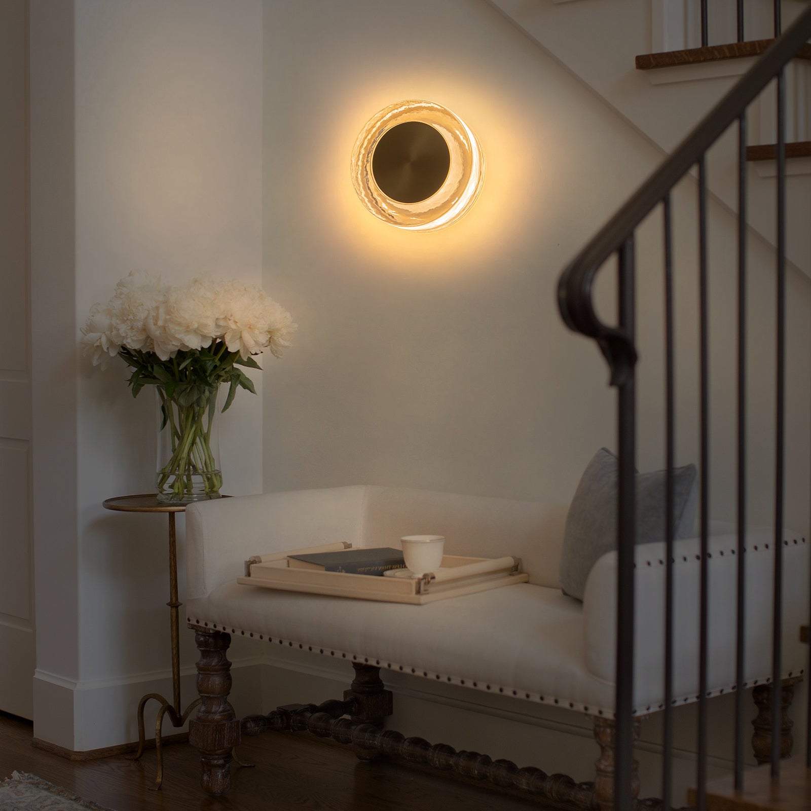 7.48 in. Modern Brass Round Dimmable Integrated LED Wall Sconce Clear Glass Bathroom Vanity Light