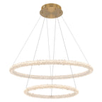 2-Light Modern Gold Double Ring Dimmable Integrated LED Chandelier Tiered Pendant Light with Crystal for Dining Room