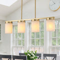 28.94 in. 4-Light Modern Copper Metal Linear Chandelier Island Pendant Light with Cylinder Glass Shades for Dining Room