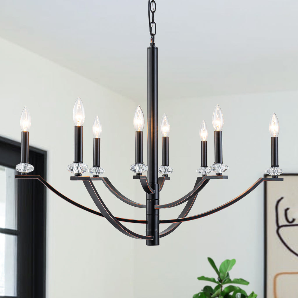 41 in. 8-Light Matte Black Traditional Candlestick Chandelier Modern Linear Candle Pendant Light
