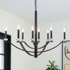 41 in. 8-Light Matte Black Traditional Candlestick Chandelier Modern Linear Candle Pendant Light