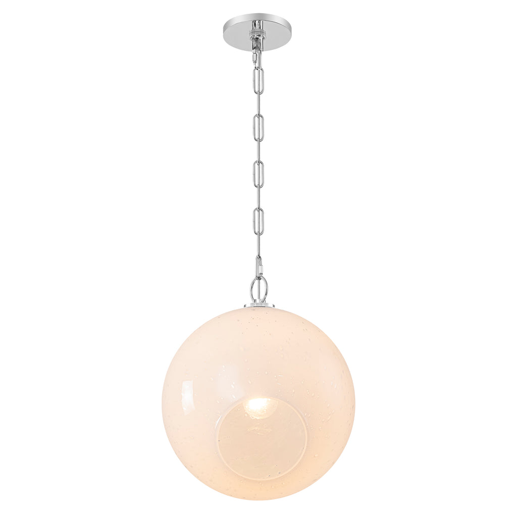 Chrome Modern Globe Hanging Pendant Light with White Bubble Glass Shade for Kitchen Island, Dining