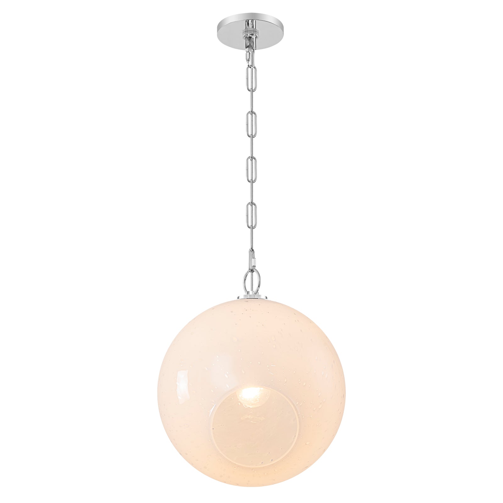 Chrome Modern Globe Hanging Pendant Light with White Bubble Glass Shade for Kitchen Island, Dining