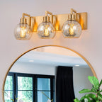 20.47 in. 3-Light Modern Gold Metal Linear Bathroom Vanity Light with Globe Mercury Glass Shades