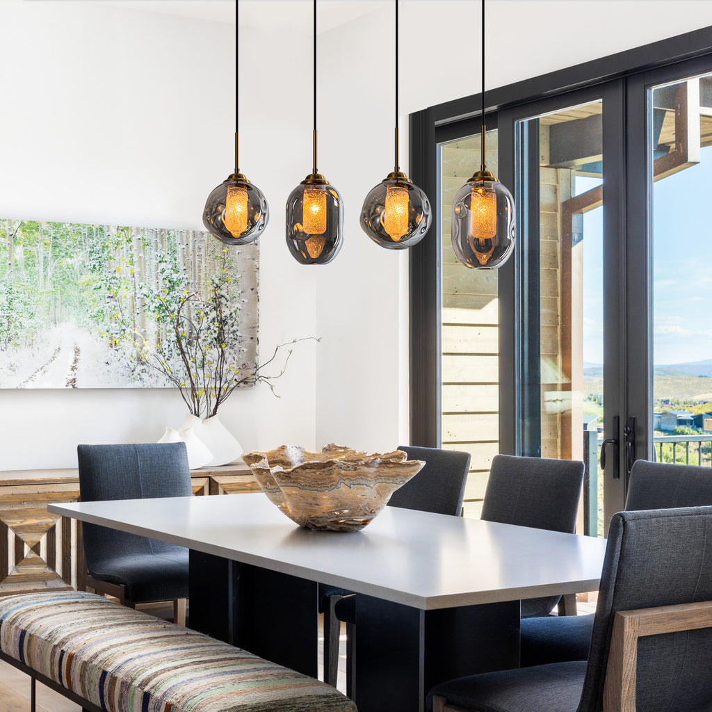38.6 in. 4-Light Modern Black Linear Pendant Light with 2-Tier Glass Shades for Kitchen Island
