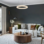 1-Light Modern Gold Metal Ring Crystal Integrated LED Pendant Light Dimmable Chandelier for Dining Room