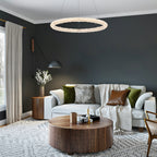 1-Light Modern Gold Metal Ring Crystal Integrated LED Pendant Light Dimmable Chandelier for Dining Room