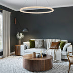 1-Light Modern Gold Metal Ring Crystal Integrated LED Pendant Light Dimmable Chandelier for Dining Room
