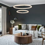 2-Light Modern Gold Double Ring Dimmable Integrated LED Chandelier Tiered Pendant Light with Crystal for Dining Room