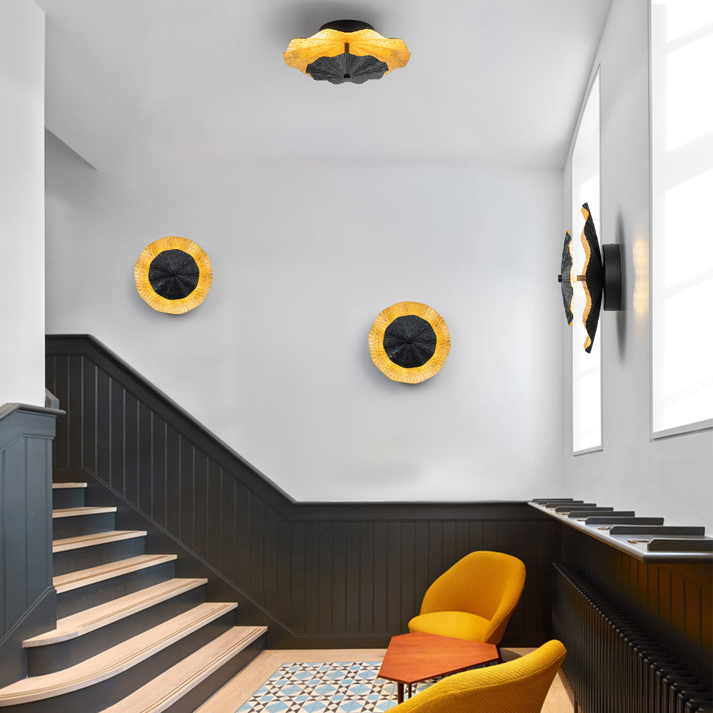 11.41 in. 13-Watt Matte Black and Gold Foil Round Dimmable Integrated LED Wall Sconce for Corridor