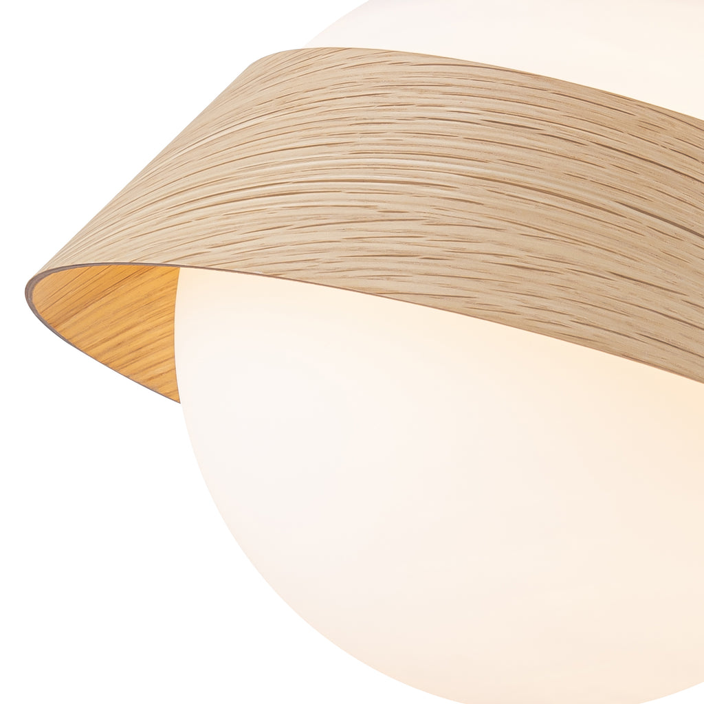10.63 in. 1-Light Wooden Globe Hanging Pendant Light with White Glass Shade for Kitchen Island, Bedroom