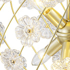 6-Light Modern Metal Gold Globe Cage Chandelier with Glass Flower Shade for Living Room, Dining, Bedroom