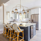 5/7-Light 2/3-Tier Antique Gold Metal Chandelier Pendant with Oval Glass Shades for Living Room, Kitchen Island