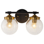 13.62 in. 2-Light Matte Black and Gold Metal Vanity Light with Clear Glass Shades for Bathroom