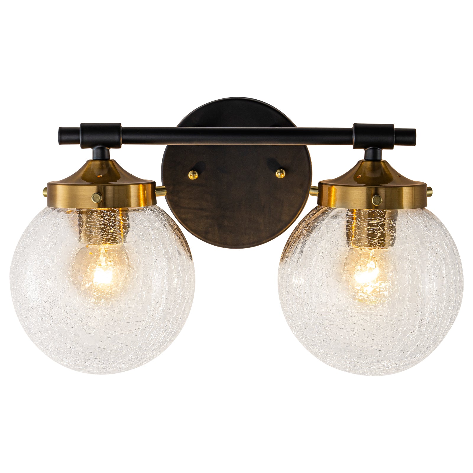 13.62 in. 2-Light Matte Black and Gold Metal Vanity Light with Clear Glass Shades for Bathroom