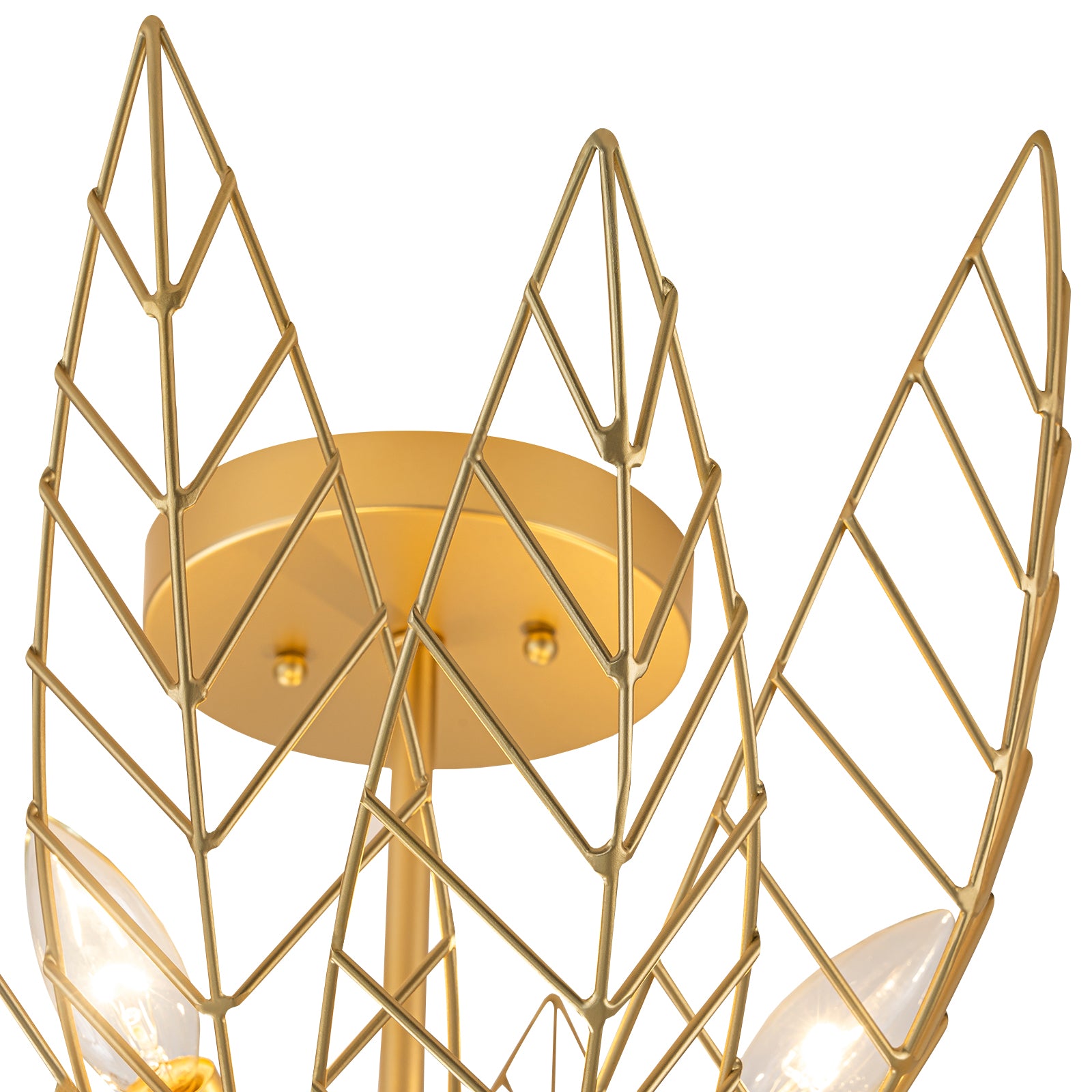 26 in. 4-Light Modern Luxury Gold Bowl Semi-Flush Mount Ceiling Light with Metal Leaf Shade