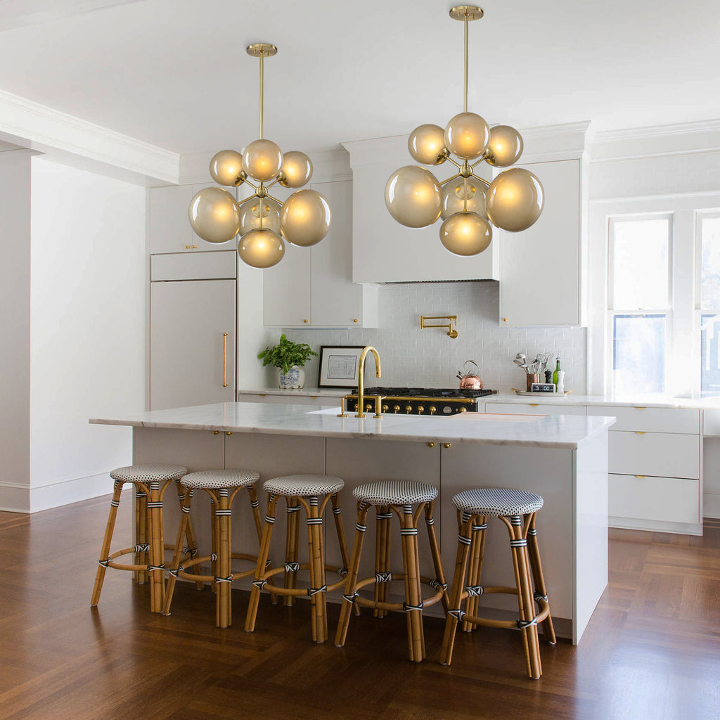 4/7-Light Mid-Century Modern Gold Cluster Chandelier with Coffee Globe Glass Shades