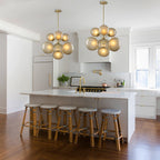 4/7-Light Mid-Century Modern Gold Cluster Chandelier with Coffee Globe Glass Shades