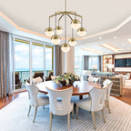27.4 in. 7-Light Modern Brass Metal Globe Chandelier Hanging Light with White Glass Shades for Living Room