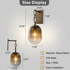 7.09 in. 1-Light Antique Metal Wall Sconce with Oval Gradient Color Glass Shade for Bedroom, Bathroom, Hallway