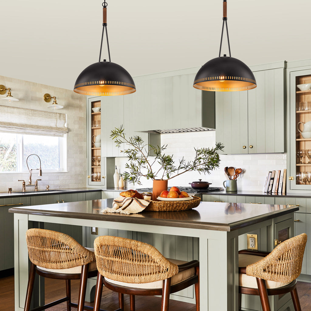 15.75 in. 3-Light Vintage Industrial Metal Dome Pendant Light Chandelier with Iron Shade for Kitchen, Dining