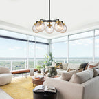 22.44 in. 5-Light Modern Black Branch Chandelier with Clear Cracked Glass Shades for Kitchen Island, Living Room