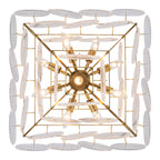 24 in. 13-Light Modern Gold Square Tiered Chandelier with Textured Clear Glass Petal Shades for Living Room