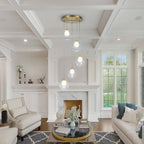 5-Light Modern Gold Metal LED Chandelier Pendant Light with Clear Globe Shades for Entryway, Living Room