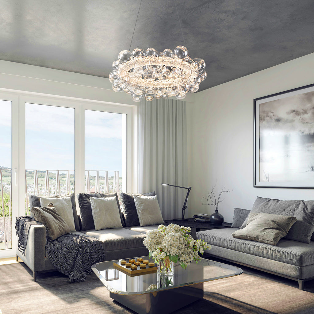 1-Light Gold Modern Round Globe Crystal Integrated LED Chandelier Dimmable Pendant Light with Glass Bubbles