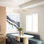 1-Light Modern Gold Metal Ring Crystal Integrated LED Pendant Light Dimmable Chandelier for Dining Room