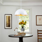14.96 in. 1-Light Industrial Metal Black/White Dome Pendant Light with Iron Shade for Dining Rooms, Kitchens