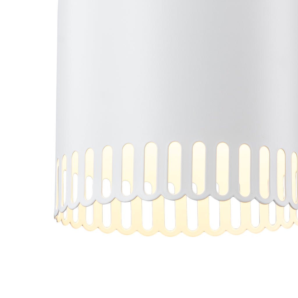 1-Light Gold Iron Semi-Domed Shape Pendant Light with Matte White Metal Shade Hollow Out Design for Living Room