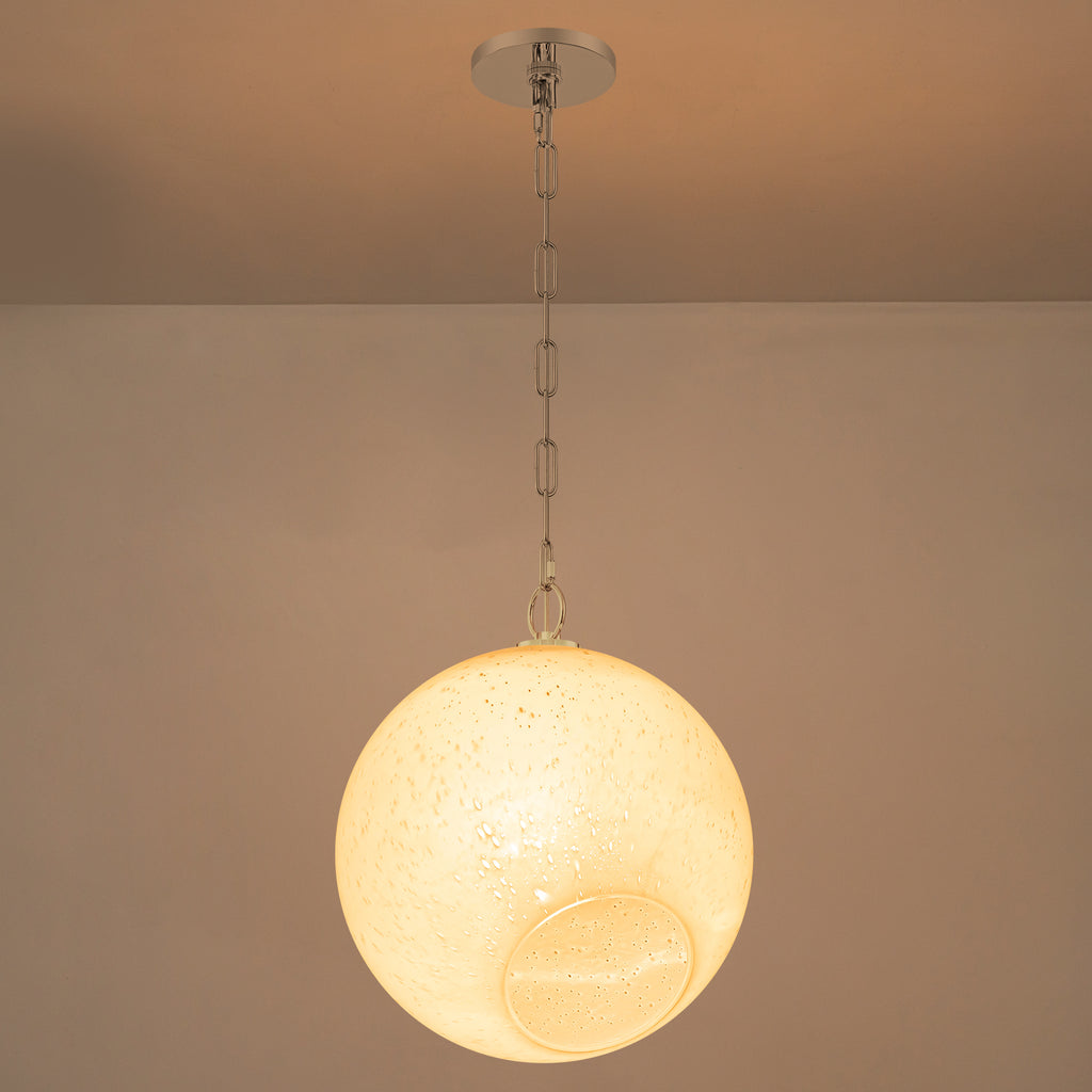 Chrome Modern Globe Hanging Pendant Light with White Bubble Glass Shade for Kitchen Island, Dining