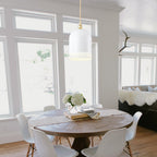 1-Light Gold Iron Semi-Domed Shape Pendant Light with Matte White Metal Shade Hollow Out Design for Living Room