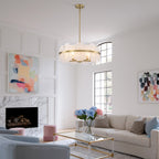20.47 in. 5-Lights Modern Brass Metal Round Chandelier with Cloud Texture Glass for Dining Room