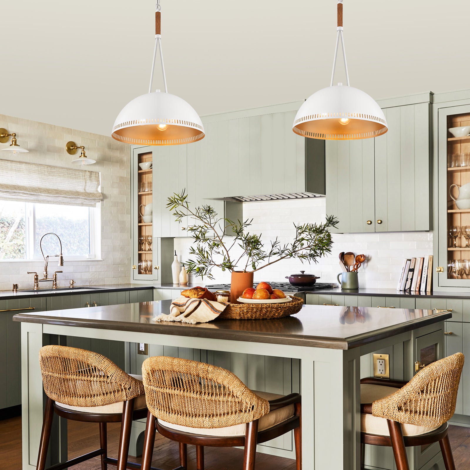15.75 in. 3-Light Vintage Industrial Metal Dome Pendant Light Chandelier with Iron Shade for Kitchen, Dining