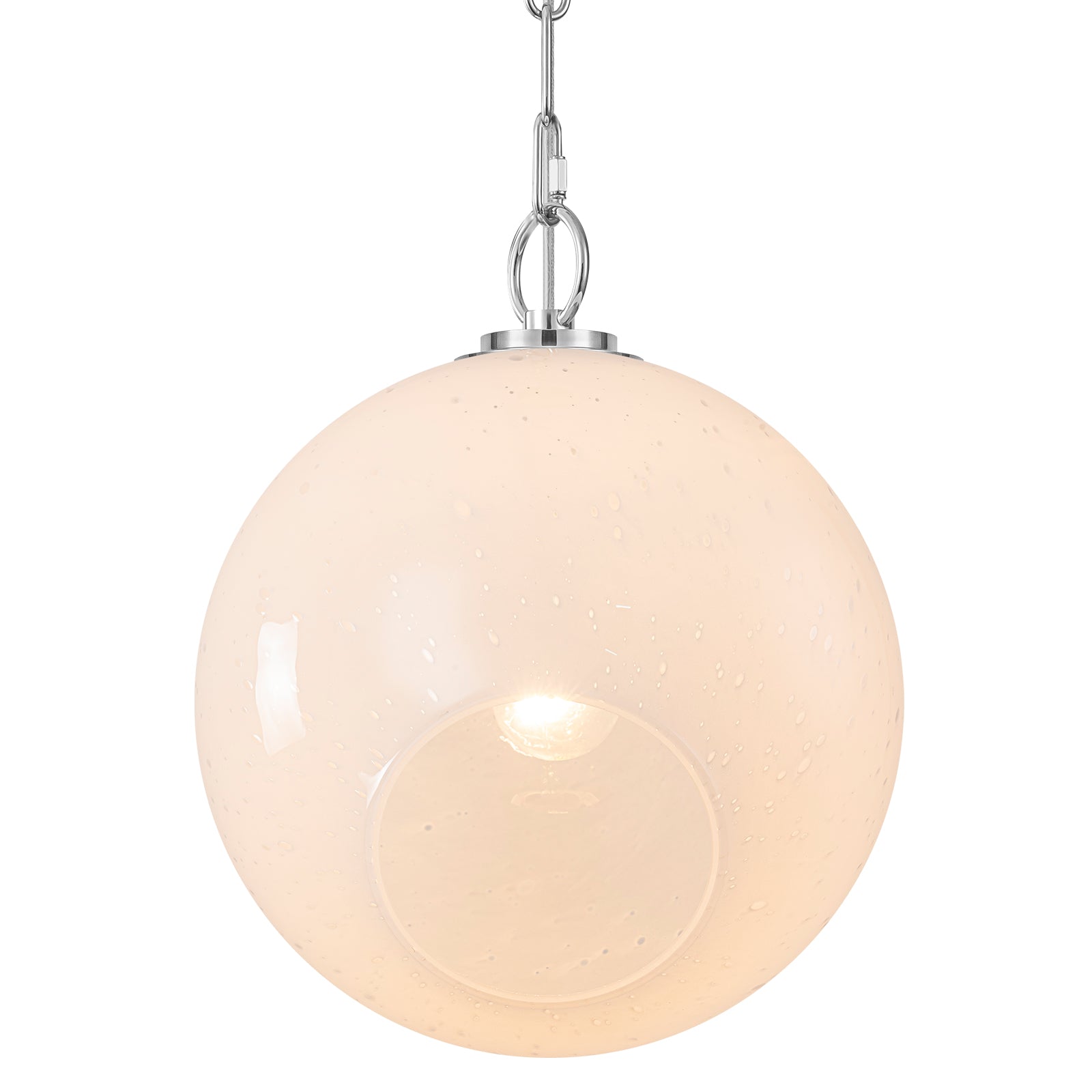 Chrome Modern Globe Hanging Pendant Light with White Bubble Glass Shade for Kitchen Island, Dining
