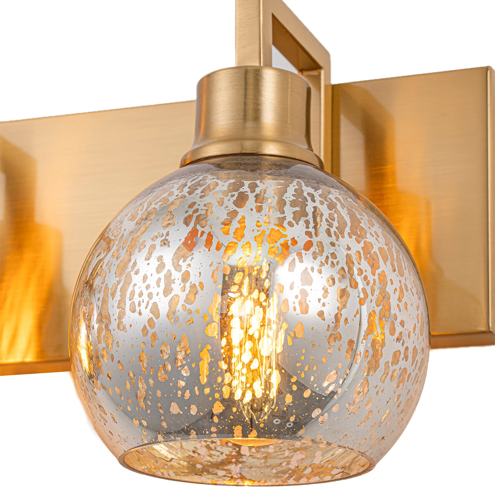 20.47 in. 3-Light Modern Gold Metal Linear Bathroom Vanity Light with Globe Mercury Glass Shades