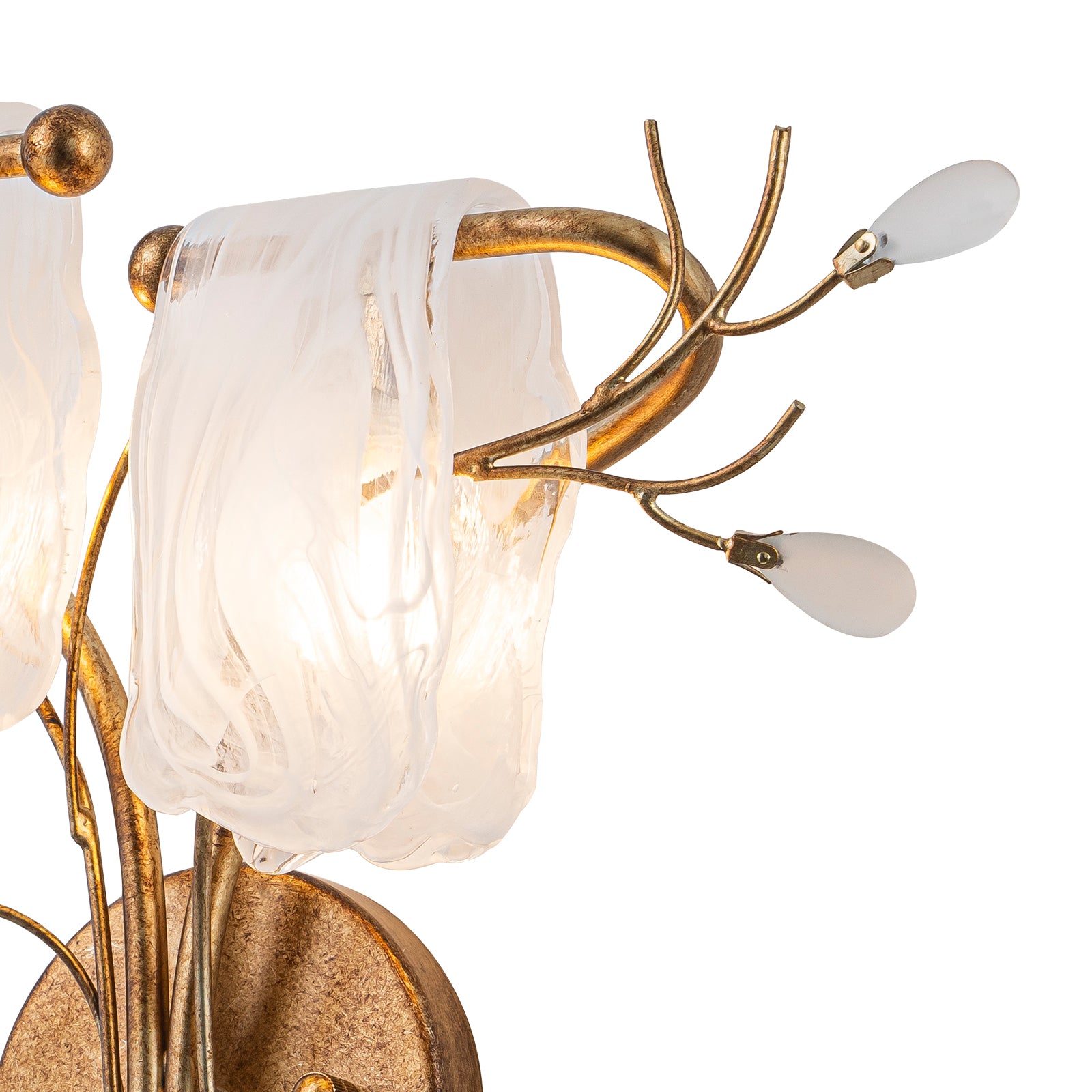 16.14 in. 2-Light Antique Gold Wall Sconce with Clouded Glass Shade, Bedroom Living Room Wall Light