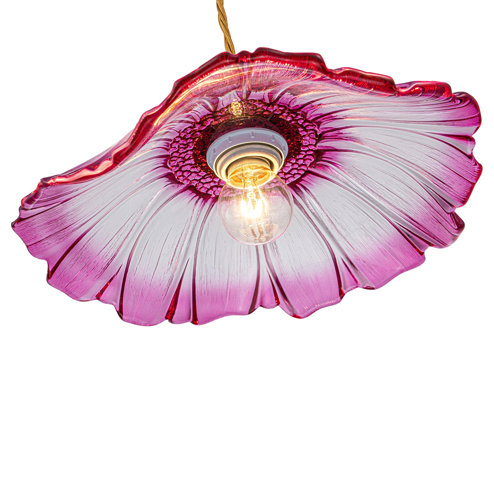 11.02 in. 1-Light Modern Pink Hanging Pendant Light with Flower Shaped Glass Shade for Bedroom, Kitchen Island